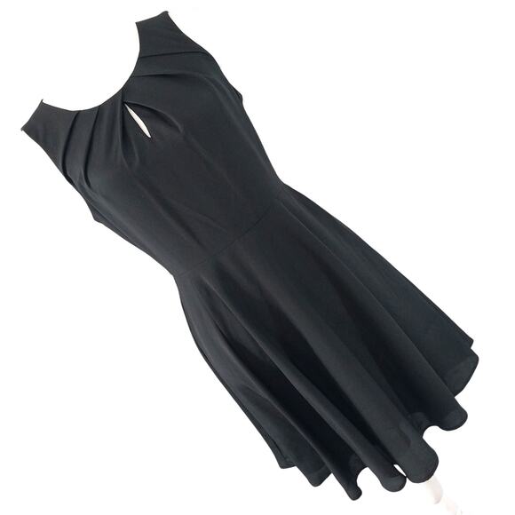 EXPRESS! ELEGANT AND UNDERSTATED BLACK A-LINE PLEATED NECKLINE DRESS! SZ 6 - Picture 1 of 10